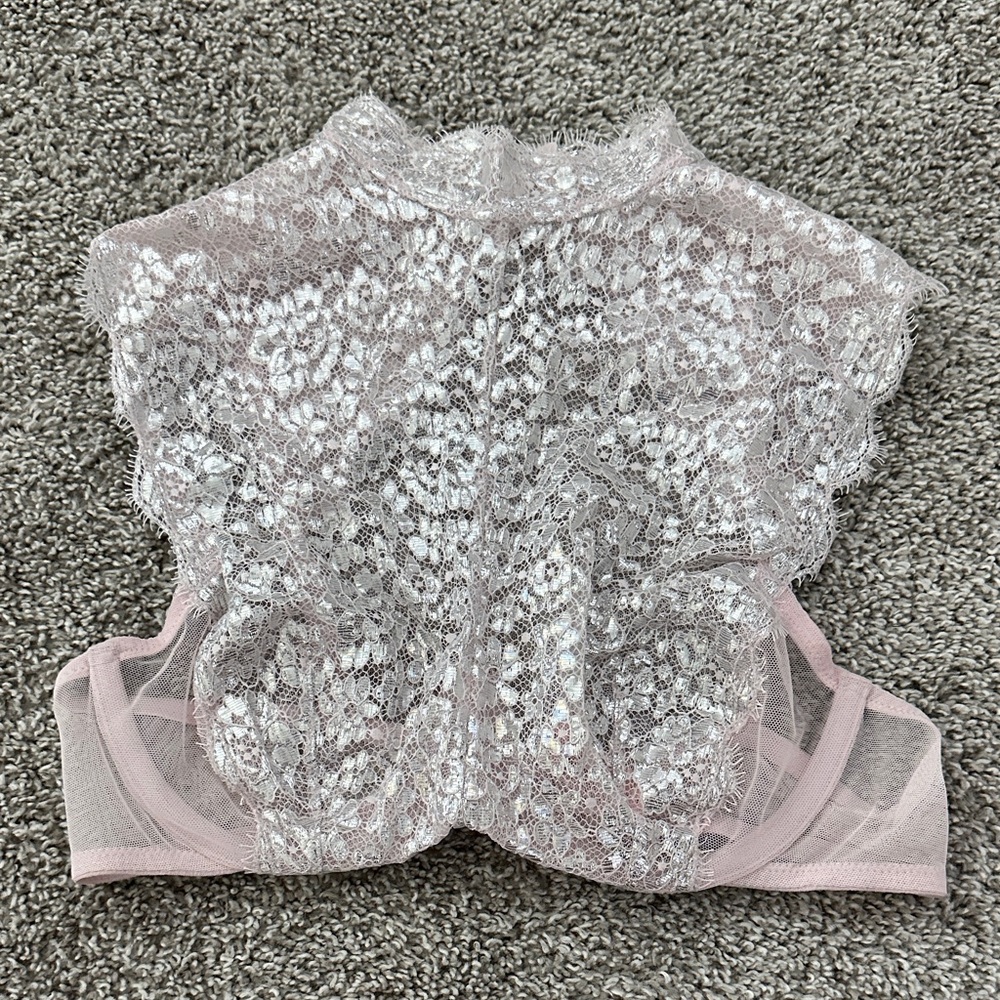 Victoria’s Secret Dream Angels Delicate Lace Unlined Demi in Light Pink & Silver